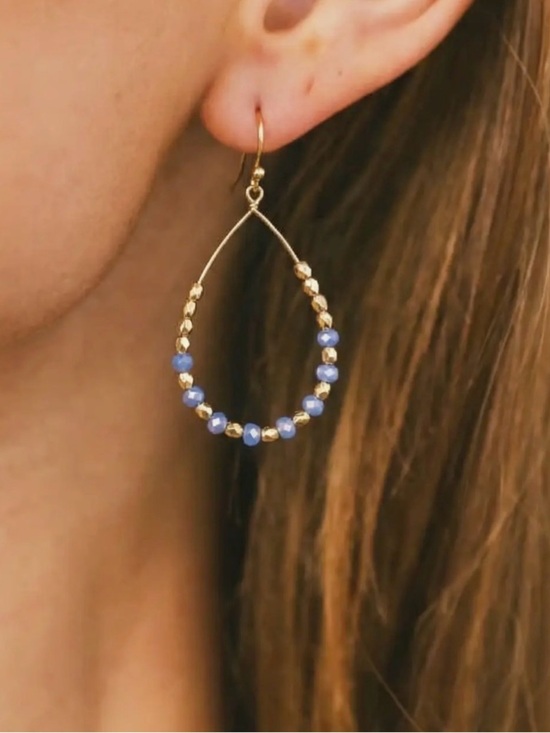 Private Label Jewelry - Blue Beaded Teardrop Hoop Earrings (7797)